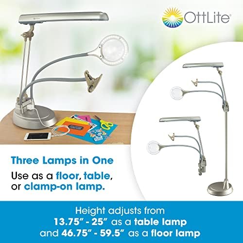 Лампа за бродерия OttLite Последен 3-в-1 (външен, тенис на маса и окачен), Энергосберегающая лампа с мощност 24 W за ярка естествена