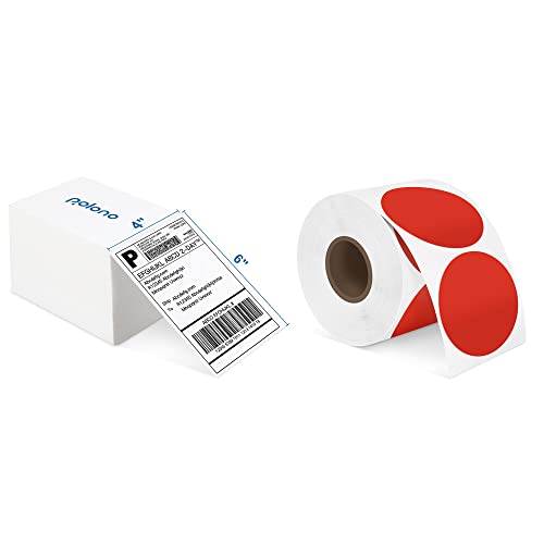 Термоэтикетки, Термоэтикетки за директна доставка на POLONO 4 x 6 (опаковка от 500 броя), Перфорирани Термоэтикетки под формата на вентилатора, Термоэтикетки с червен кръ
