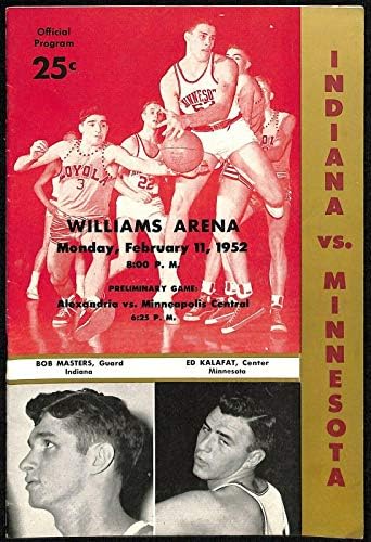 1952 Баскетболно програмата Минесота Гоферз срещу Индиана Хузиерс 2/11 Ex/MT 66456 - Програма колежи