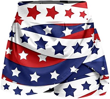На 4 юли, Дамски Поли с Къси панталони под Флага на САЩ, Плисе Струящиеся къси Панталони за голф с висока талия, Спортни Панталони-Кюлоты