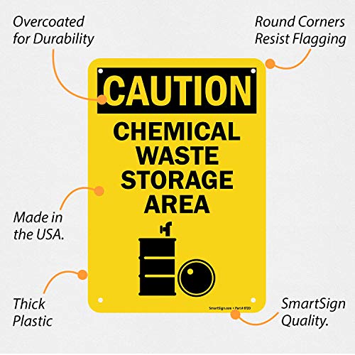 Знак SmartSign с размери 10 x 7 инча Внимателно - Зона за съхранение на химични отпадъци OSHA, Дигитален печат, 55-мм пластмаса
