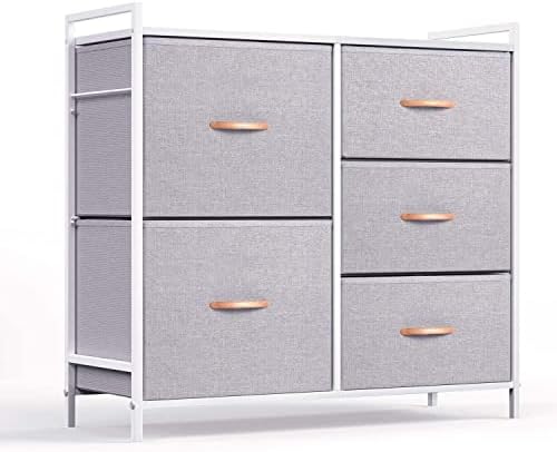 Скрин-органайзер ROMOON с 5 чекмеджета, тъканно комодная кула за спални, коридор, гардеробных - сив