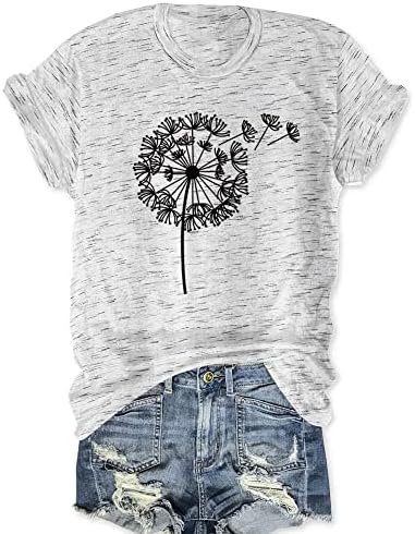 Sunidol/ Дамски Лятна Тениска с Флорални принтом под формата на Глухарче, Ежедневни Мека Тениска с кръгло деколте, Блузи, за Ден на Майката, Върхове