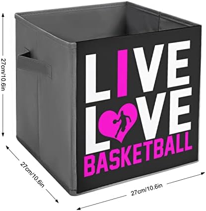 Nudquio Live Love Баскетболни Сгъваеми Кутии За Съхранение, за Сгъваеми Кутии, Текстилен Куб, Лесен Органайзер с Дръжки за Дома, Спални, Дрехи, Играчки, Книги, отгледа 10х10 См