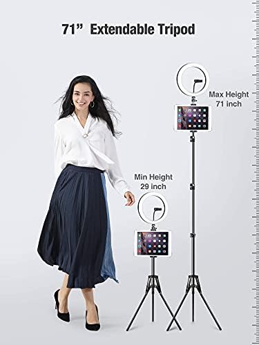 Околовръстен лампа Elitehood 12' със стойка за статив (височина 72 инча) и държач за iPad/телефон, Регулируеми светодиодни лампи Selfie Circle