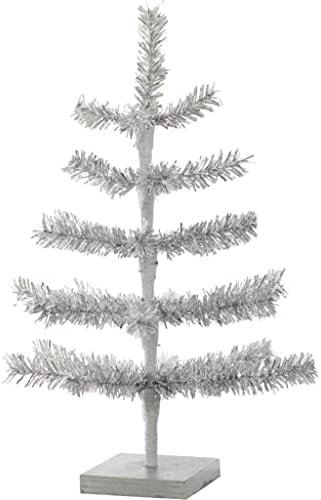 18 инча Сребърна Сърма Коледна Елха Изкуствена Алуминиева Тънка Четка Клони Дървена Поставка В Комплекта