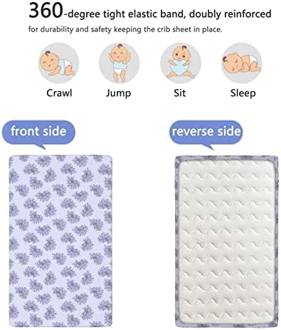 Лилави Мини-чаршафи за легла с цветен модел, Портативни мини-чаршафи за легла с Меки и дишащи Кърпи-Отлични за стая на момче или момиче,