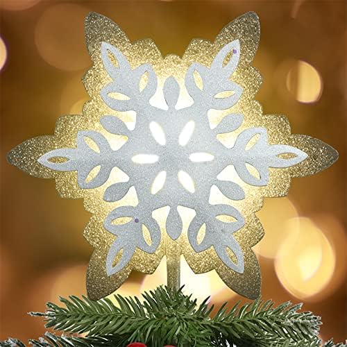 Topper за Коледно YEAHOME под формата на Снежинки, Topper за Коледната Елха със светлини, Бял Topper за Коледната Елха с Топли бели led светлини за Украса на Коледната Елха