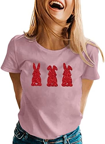 Прекрасна Тениска с изображение на Заек, Потници за Жени, Тениски с Кръгло деколте и Къс Ръкав, Празнична Блуза За Момичета, Непостоянно