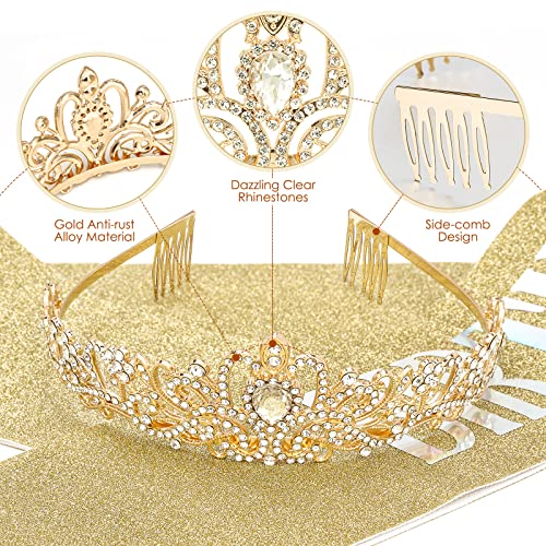 Makone Златна Корона на Принцеса Рожден Ден с Колан Кралица на Рожден Ден, Диадеми, за Жени или Момичета, Кристален Превръзка