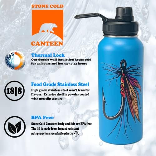 Висококачествена бутилка за вода STONE COLD CANTEEN на 32 грама с ярък дизайн куката-мушица, която ще ви вдъхнови или Рибар