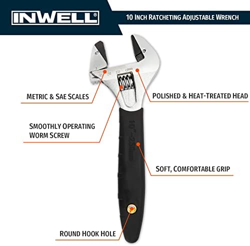 Регулируем гаечен ключ Inwell 10 Инча с механизма на палеца, е Широко Открит ключ, Максимум 30 мм, Нископрофилен Дизайн,