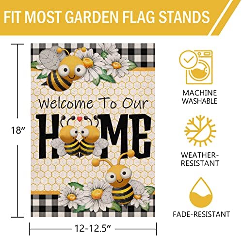 Furiaz Добре дошли в Нашата къща Пчелен Пролетно-Летния Декоративни Градински Флаг, чай от лайка Двор, Клетчатая Клетка от Бъфало,