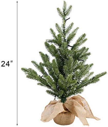 Juegoal 24-Инчов Предварително осветени Коледна Борова елха с 50 на Топли бели Гирлянди, Настолна Изкуствена Елха, Малко Светещо