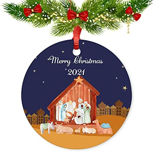 Коледни Орнамента за Коледното сцена ArogGeld, Весел 2021, Керамични Религиозен за Коледната Елха, Кристиан Булчински Душ, Подарък за Семейството и приятелите, 3 инча, 3x3