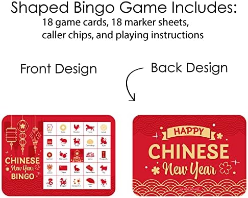Китайски фенери Голяма точка на щастието - Карта за бинго с картинки и Маркери - Игра на бинго на Лунна Нова година - Комплект