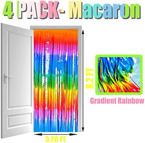 Декор за Хелоуин, 4 опаковки Макарони, Тъмно-Rainbow Фон за пердета с Ресни от фолио, 3,28 x 8,2 Фута, Цветни Завеси с Серпантином