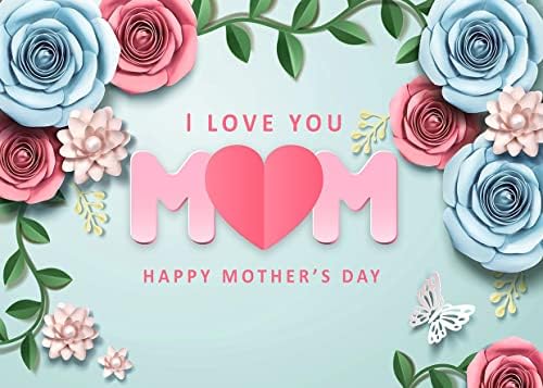 LYWYGG 7x5ft Фонове за Деня на Майката, на Мама, Фонове, Сини Цветя, Фон за Украса на парти в чест на Деня на Майката, Подпори