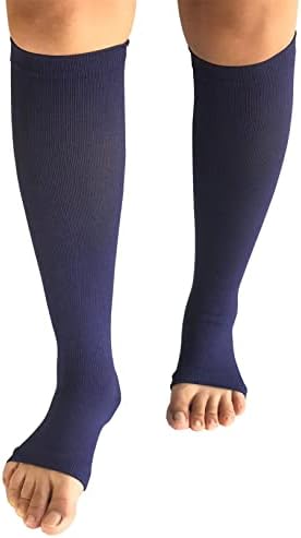 SHUTELI 3 двойки Компрессионных Чорапи с отворени пръсти 15-20 мм живачен стълб.календар. за Мъже и жени, Поддържащи Чорапи до Коляното (Бяло + Сиво + Тъмно синьо, L/XL)