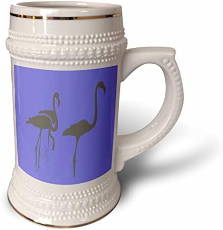 Триизмерна Минималистичная чаша с три фламинго Сив цвят на син фон - 22 грама (stn-361124-1)