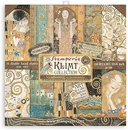 Stamperia Международен. Хартиен Бележник Klimt 8х8 Двустранен Хартия за Албуми - 10 Листа Двустранна опаковка