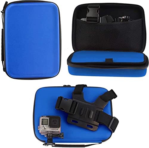 Комбиниран комплект аксесоари за екшън камери Navitech 8 в 1 със син калъф - Съвместим с екшън камера DragonTouch Vista 5