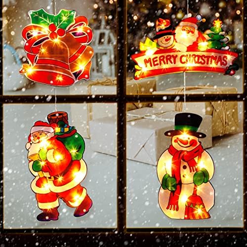 4 Бр. Коледна Украса За прозорци, Коледни Висящи Лампи За прозорци, Дядо Коледа, работещи На Батерии, Загорающиеся Коледна