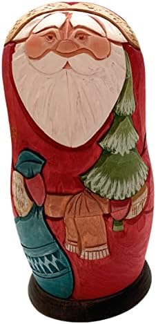 Авторски нова година Дървена набор от Руски Дядо Коледа, коледно Дърво, Снегурочка, Мечка, снежният човек Височина 6,29 Комплект от 5 Играчки, ръчно изработени Matryoshka Н