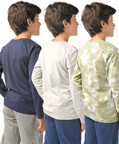 Ризи с дълги ръкави и графичен принтом под формата на тай-боя за момичета и деца YAMP, Удобна Тениска с кръгло деколте за деца, 3 опаковки