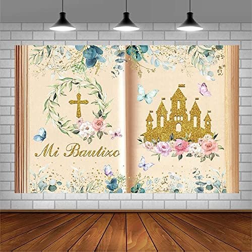 Sendy 10x7 фута Книга с Приказки Mi Bautizo Фон Стара Откриващата Книга Принцеса Кръщение Украса За парти, Бог да Благослови Първото Свето