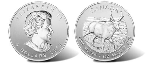 2013 CA Candian Wildlife Series Антилопа Сребърна монета 1 Унция Сребърен долар на ментата Без лечение