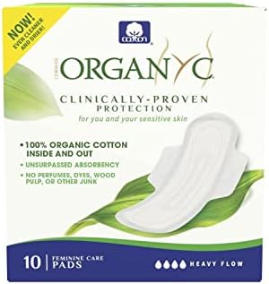 Organyc - Женски уплътнение от Сертифициран Органичен памук, Брой Хигиенни Кърпички 120, Съраунд размер (Heavy Flow, 12 опаковки)