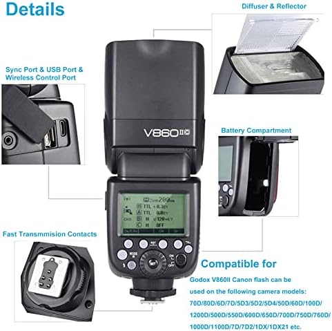 Светкавица за фотоапарат Godox V860II-C Speedlite, 2,4 G 1/8000 s HSS Speedlight с wi-fi, за да предизвика пристъп Godox XPro-C TTL за фотоапарат