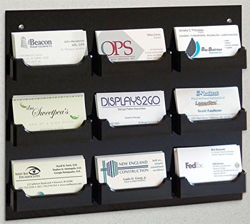FixtureDisplays® Блок от 10 Акрилни стенни притежателите на визитки с 9 джобове, Отворени джобове могат да се Настанят 60 картички - Черно