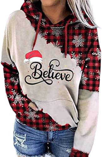 Вярваш Hoody Дамски Коледна Забавно Графична Лека Блуза Коледна Шапка Празнични Сладки Тениски, Потници