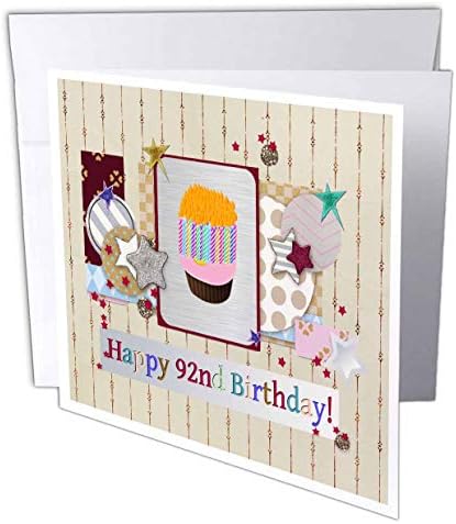 Триизмерен Колаж от Звездите, Торта и Свещи, Поздравителна картичка с 92-ри рожден ден, 6 x 6, Единичен (gc_243724_5)
