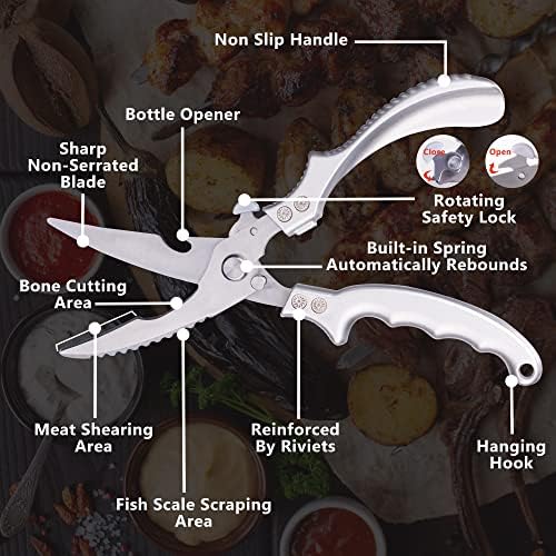 Комплект Ножица за птици LUVCOSY от 3 опаковки, Тежки Ножици Кухня с Вградена пружина, Остри Кухненски Ножици от неръждаема Стомана