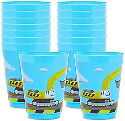 Пластмасови Чаши, 16-унция, Строителни Аксесоари за рожден Ден (Синьо, 16 опаковки)