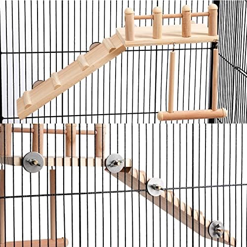 FrgKbTm Люлка за птици на платформа със Стълби за Катерене, Аксесоари за клетки за Папагали, Дървени Игрални зали, Подложки за Зелени