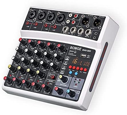 BOMGE 6-канален звуков смесител - Професионален цифров микшерная конзола DJ на живо, караоке и стереозаписи - С възпроизвеждане