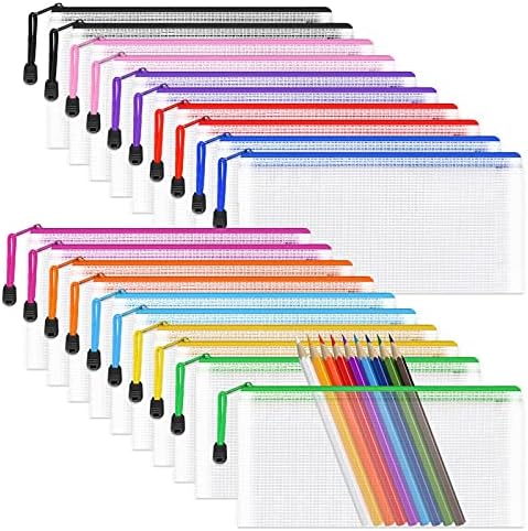 Прозрачен калъф за моливи Umriox, 9,2 x е 4,7 инча (10 цвята, 20 опаковки), Обемни Чанти за моливи с цип, Текстилен калъф с цип за съхранение на твърд козметика за Пътуване