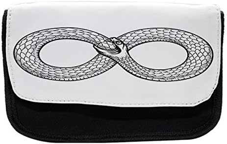 Foldout Средновековен молив случай, Фигура с формата на пръстен под формата на Скица, Тъканно Чанта за Моливи с двоен цип, 8,5 x 5,5, Черно-бял