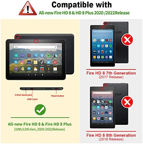 Калъф COOWPS за таблета на Kindle Fire HD 8 8 (12/10-то поколение, издаване на 2022/2020) и HD таблет 8 Plus - Тънка Сгъваема поставка