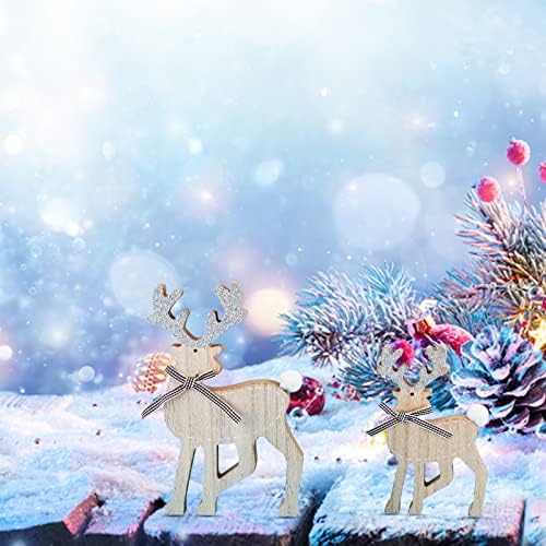 Дървена Инкрустация с Елени, Селски Дървени Коледна Фигурка на Елен, Комплект от 2 теми за маса и рафтове, Централно Коледна Празнична украса