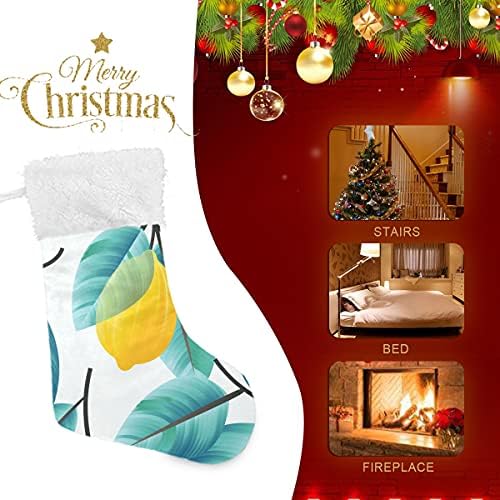 Коледни чорапи ALAZA, 18 инча от зебло с Големи лимонови и сини листа и Плюшени чулками-белезници от изкуствена кожа, за украса