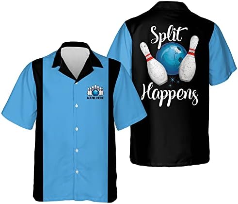 LASFOUR Потребителски Забавни Риза за Боулинг за Мъже в Ретро стил, Реколта Хавайска Риза с Копчета с Къс Ръкав за Боулинг за Мъже