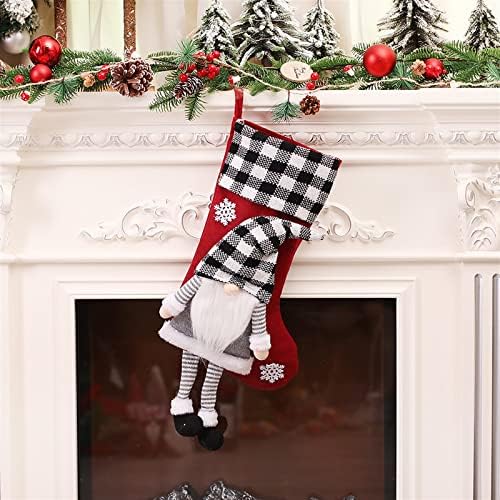 Aetygh 3 Опаковки, Коледни Чорапи, Коледни Чорапи с Шарките на Джудже и Елф в Клетка от Бъфало, Коледна Украса За Празнично Парти