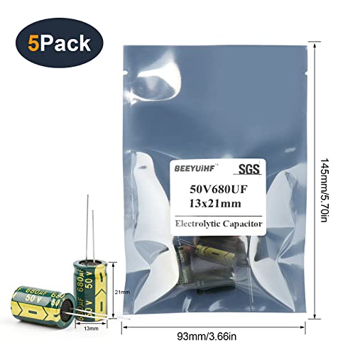 Кондензатор BEEYUIHF 680 icf MFD 50V680 icf 13x21 мм, Алуминиеви електролитни кондензатори ±20% от -40 ℃ до + 105 ℃ (опаковка от 5 бр.)