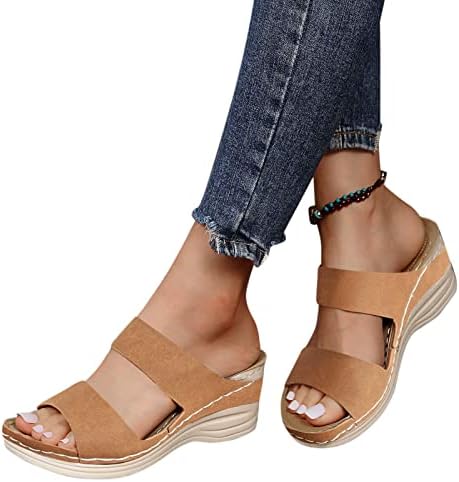 Дамски обувки сандали плътен цвят на печатни кожен Клин мека подметка сандали ежедневни сандали Жените да отидете пеша приплъзване на