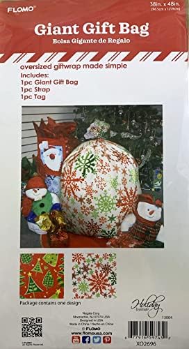 Коледен Празничен Гигантски Голям пакет за подаръци, Дядо Коледа под формата на Снежинки 38 x 48, с каишка и биркой в пакет (Снежинка)